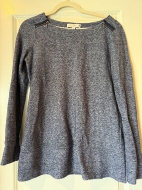 LOFT Navy Heathered Knit Top with Shoulder Zips